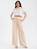 WOMEN'S SHORT SLEEVE TOP & BUTTON CLOSURE PANTS STRIPES COLORBLOCK 2PC. SET
