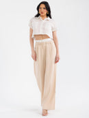 WOMEN'S SHORT SLEEVE TOP & BUTTON CLOSURE PANTS STRIPES COLORBLOCK 2PC. SET