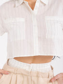 WOMEN'S SHORT SLEEVE TOP & BUTTON CLOSURE PANTS STRIPES COLORBLOCK 2PC. SET