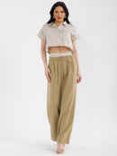 WOMEN'S SHORT SLEEVE TOP & BUTTON CLOSURE PANTS STRIPES COLORBLOCK 2PC. SET
