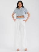 WOMEN'S SHORT SLEEVE TOP & BUTTON CLOSURE PANTS STRIPES COLORBLOCK 2PC. SET