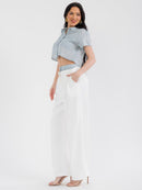 WOMEN'S SHORT SLEEVE TOP & BUTTON CLOSURE PANTS STRIPES COLORBLOCK 2PC. SET