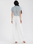 WOMEN'S SHORT SLEEVE TOP & BUTTON CLOSURE PANTS STRIPES COLORBLOCK 2PC. SET