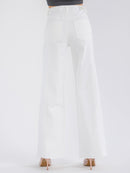 WOMEN'S BUTTON CLOSURE POCKETS WIDE LEG DENIM PANTS