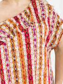 PLUS SIZE ONE SHOULDER RUFFLE MULTI PRINT MINI DRESS