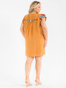 PLUS SIZE SHORT SLEEVE FLORAL EMBROIDERY MULTI PRINT TUNIC MINI DRESS