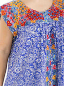 PLUS SIZE SHORT SLEEVE FLORAL EMBROIDERY MULTI PRINT TUNIC MINI DRESS