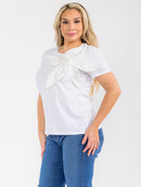 PLUS SIZE SHORT SLEEVE FLORAL DETAILED BLOUSE
