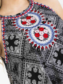 PLUS SIZE SLEEVELESS FLORAL EMBROIDERY MULTI PRINT TANK TOP