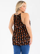PLUS SIZE SLEEVELESS FLORAL EMBROIDERY MULTI PRINT TANK TOP