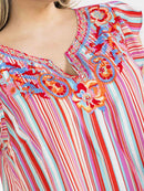 PLUS SIZE RUFFLE SLEEVE V-NECK FLORAL EMBROIDERY TUNIC BLOUSE