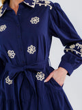 WOMEN'S LONG SLEEVE BUTTON UP TIERED EMBROIDERY MAXI DRESS