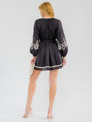 WOMEN'S LONG SLEEVE FRONT POCKETS SELF TIE DETAILED MINI DRESS