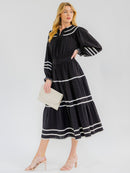 WOMEN'S LONG SLEEVE BUTTON UP FRONT POCKETS SWISS DOTS MAXI DRESS