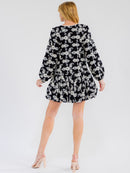 WOMEN'S LONG SLEEVE V-NECK EMBROIDERY DETAILED MINI DRESS