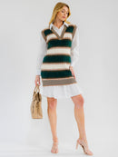 WOMEN'S LONG SLEEVE V-NECK COLORBLOCK CONTRAST SWEATER MINI DRESS