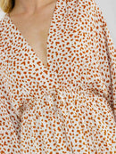 WOMEN'S LONG SLEEVE V-NECK ELASTIC WAIST ANIMAL PRINT MINI DRESS