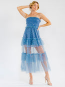 WOMEN'S SLEEVELESS SMOCK TIERED RUFFLE SEQUINS TUBE MAXI DRESS
