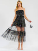 WOMEN'S SLEEVELESS SMOCK TIERED RUFFLE SEQUINS TUBE MAXI DRESS