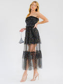 WOMEN'S SLEEVELESS SMOCK TIERED RUFFLE SEQUINS TUBE MAXI DRESS