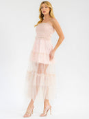 WOMEN'S SLEEVELESS SMOCK TIERED RUFFLE SEQUINS TUBE MAXI DRESS