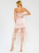 WOMEN'S SLEEVELESS SMOCK TIERED RUFFLE SEQUINS TUBE MAXI DRESS