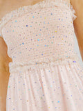 WOMEN'S SLEEVELESS SMOCK TIERED RUFFLE SEQUINS TUBE MAXI DRESS