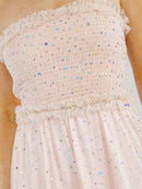 WOMEN'S SLEEVELESS SMOCK TIERED RUFFLE SEQUINS TUBE MAXI DRESS