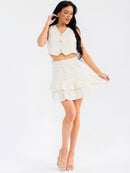 WOMEN'S SLEEVELESS CROP TOP & ELASTIC WAIST TIERED MINI SKIRT FLORAL 2PC. SET