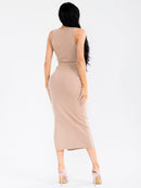 WOMEN'S SLEEVELESS SIDE SLIT BODYCON RIBBED MAXI DRESS