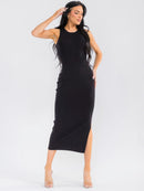 WOMEN'S SLEEVELESS SIDE SLIT BODYCON RIBBED MAXI DRESS