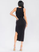 WOMEN'S SLEEVELESS SIDE SLIT BODYCON RIBBED MAXI DRESS