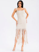 WOMEN'S SLEEVELESS BODYCON FRINGE HEM CROCHET MIDI DRESS