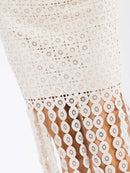 WOMEN'S SLEEVELESS BODYCON FRINGE HEM CROCHET MIDI DRESS