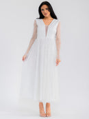 WOMEN'S LONG SLEEVE V-NECK MESH SEQUINS MAXI DRESS