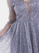 WOMEN'S LONG SLEEVE V-NECK MESH SEQUINS MAXI DRESS