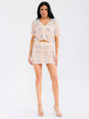 WOMEN'S SHORT SLEEVE TOP & ELASTIC WAIST MINI SKIRT MULTI KNIT 2PC. SET