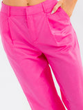 WOMEN'S BUTTON CLOSURE POCKETS STRAIGHT LEG PANTS