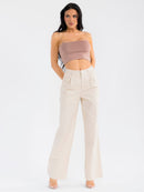 WOMEN'S BUTTON CLOSURE POCKETS STRAIGHT LEG PANTS
