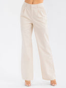 WOMEN'S BUTTON CLOSURE POCKETS STRAIGHT LEG PANTS