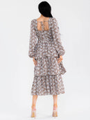 WOMEN'S LONG SLEEVE OPEN BACK TIERED FLORAL EMBROIDERY MAXI DRESS