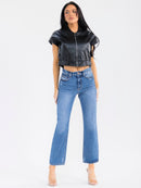 WOMEN'S SLEEVELESS ZIP UP FRONT POCKETS PU PLEATHER TOP