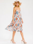 WOMEN'S SLEEVELESS V-NECK FLORAL MIDI DRESS