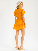 WOMEN'S SHORT SLEEVE BUTTON UP ELASTIC WAIST RUFFLE MINI DRESS