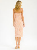 WOMEN'S SLEEVELESS FRONT SLIT FLORAL DETAILED MIDI DRESS