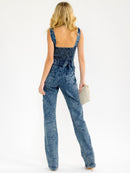 WOMEN'S SLEEVELESS POCKETS STRAIGHT LEG STRETCH DENIM WASHED JUMSUIT