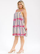PLUS SIZE SLEEVELESS SQUARE NECK EMBROIDERY FLORAL MULTI TIERED MINI DRESS