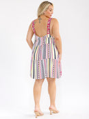 PLUS SIZE SLEEVELESS SQUARE NECK EMBROIDERY FLORAL MULTI TIERED MINI DRESS
