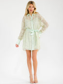 WOMEN'S LONG SLEEVE BUTTON UP LACE WITH SATIN INNER MINI DRESS