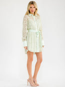 WOMEN'S LONG SLEEVE BUTTON UP LACE WITH SATIN INNER MINI DRESS